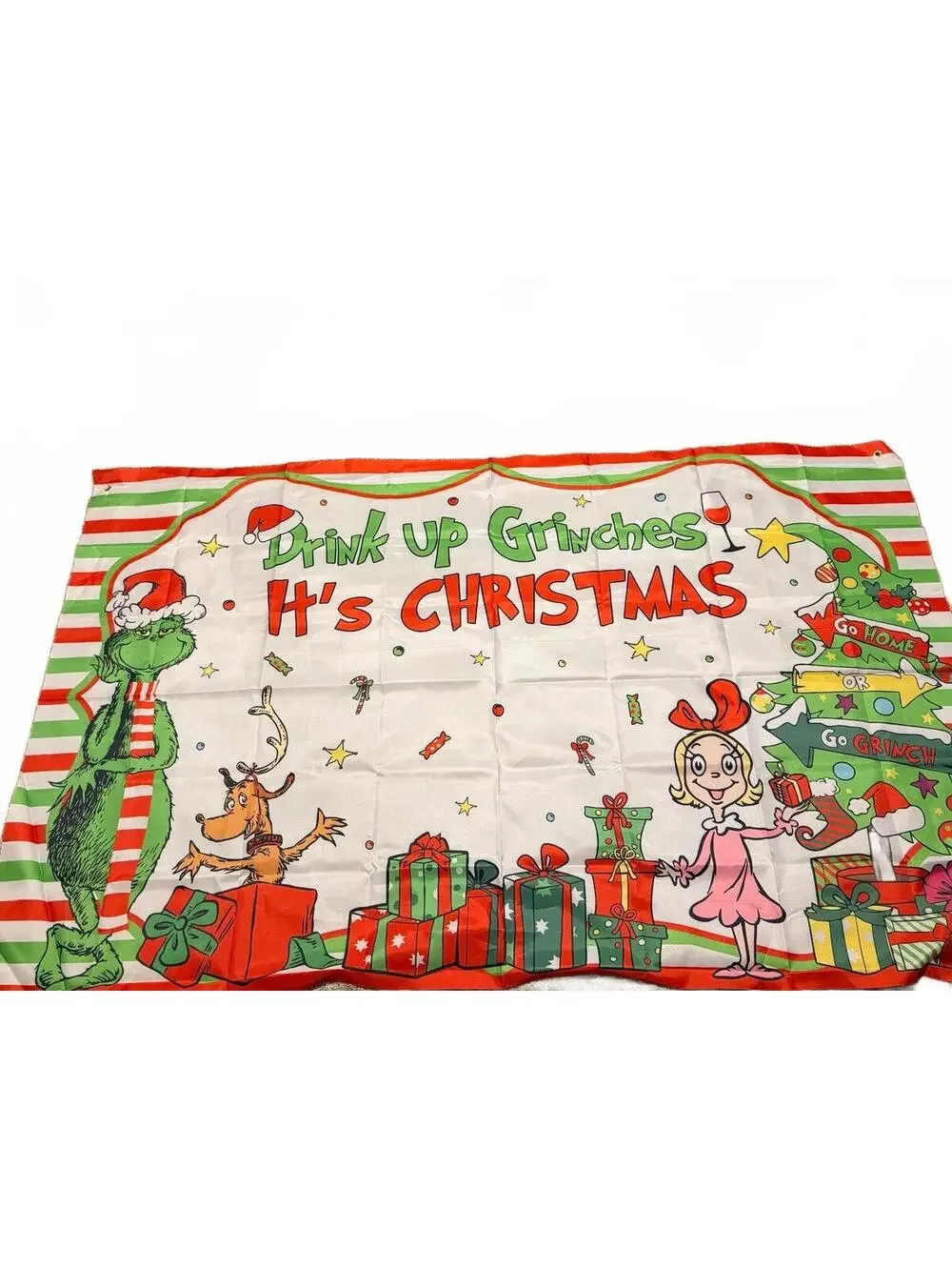 Christmas Grinch Themed Decorative Cloth Banner